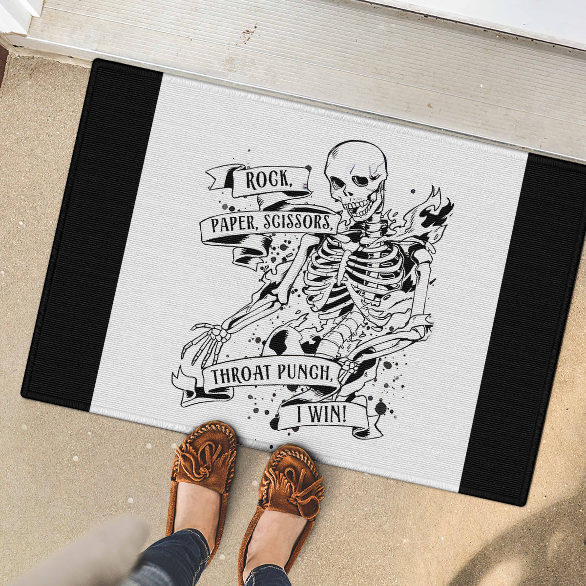 Art Skull Rubber Doormat Rock Paper Scissors Throat Punch I Win - Wonder Print Shop