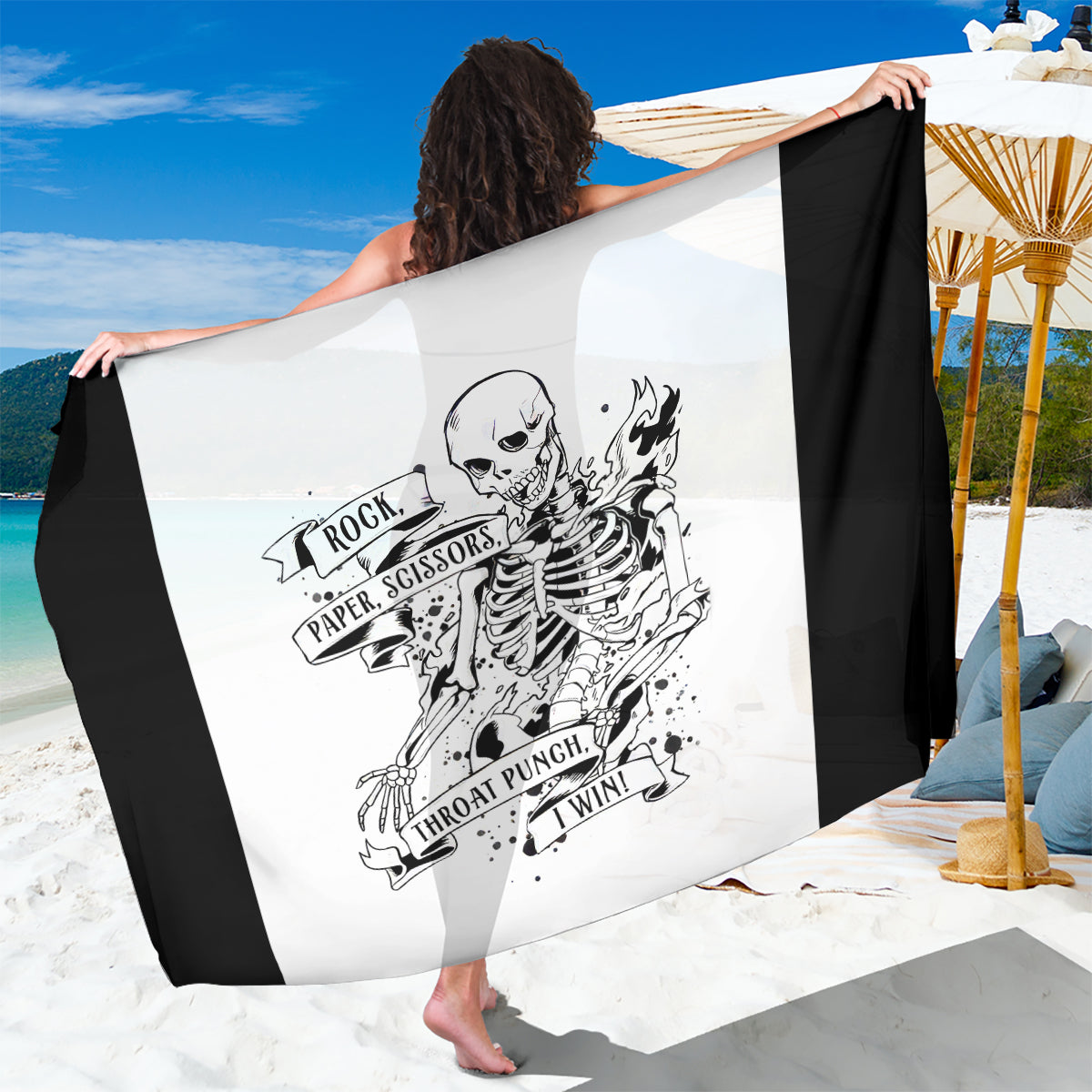 Art Skull Sarong Rock Paper Scissors Throat Punch I Win - Wonder Print Shop