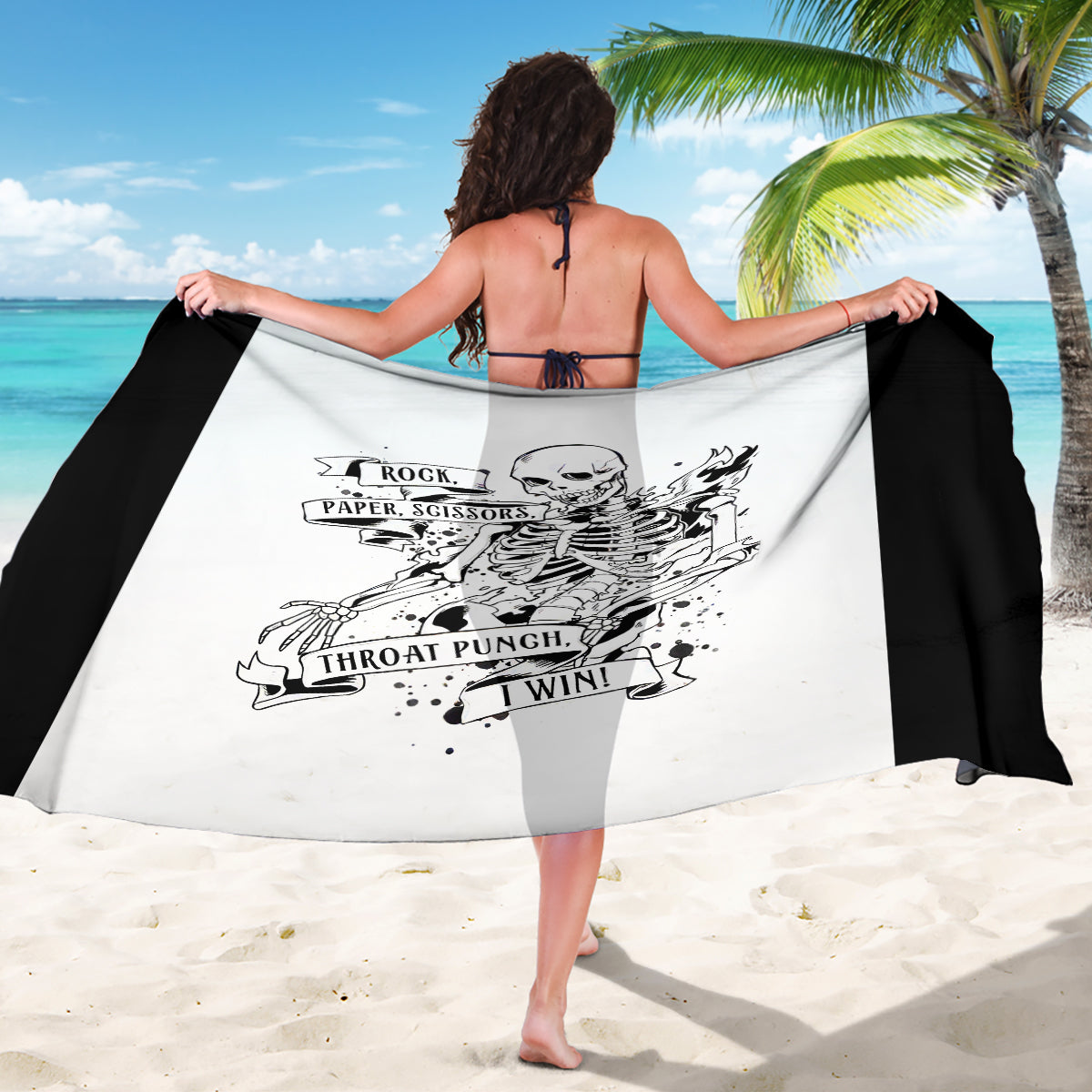 Art Skull Sarong Rock Paper Scissors Throat Punch I Win - Wonder Print Shop