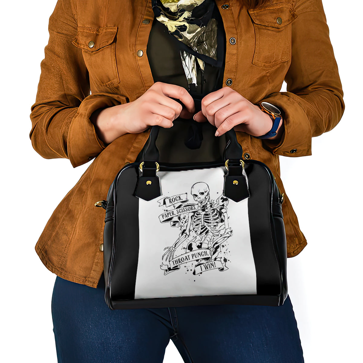 art-skull-shoulder-handbag-rock-paper-scissors-throat-punch-i-win