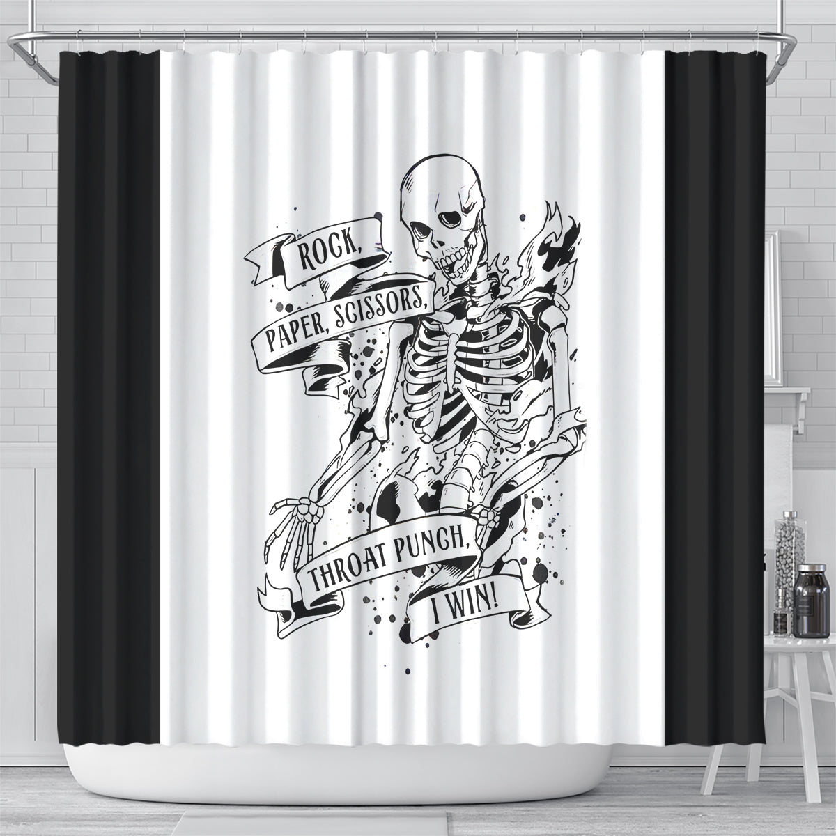 art-skull-shower-curtain-rock-paper-scissors-throat-punch-i-win