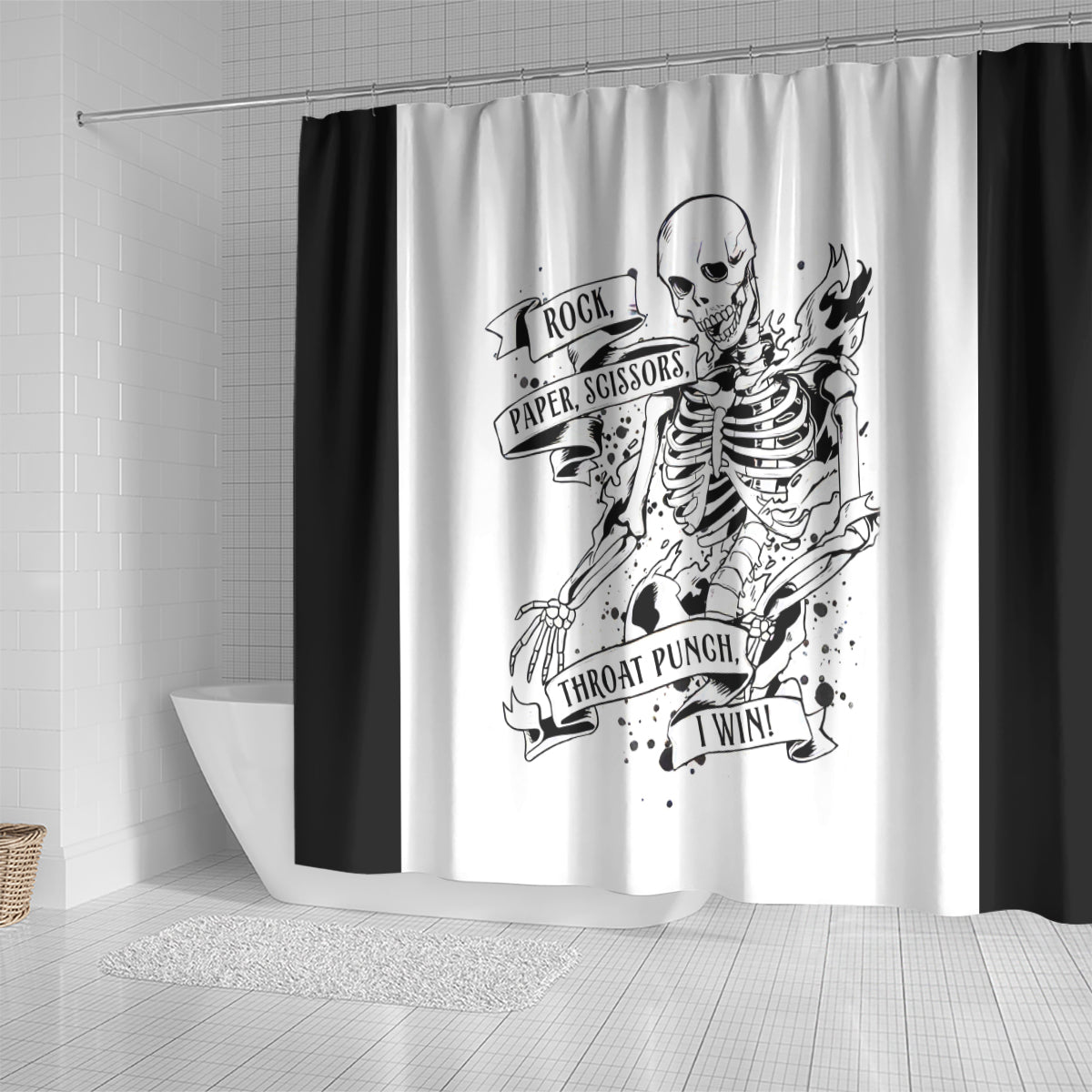 art-skull-shower-curtain-rock-paper-scissors-throat-punch-i-win