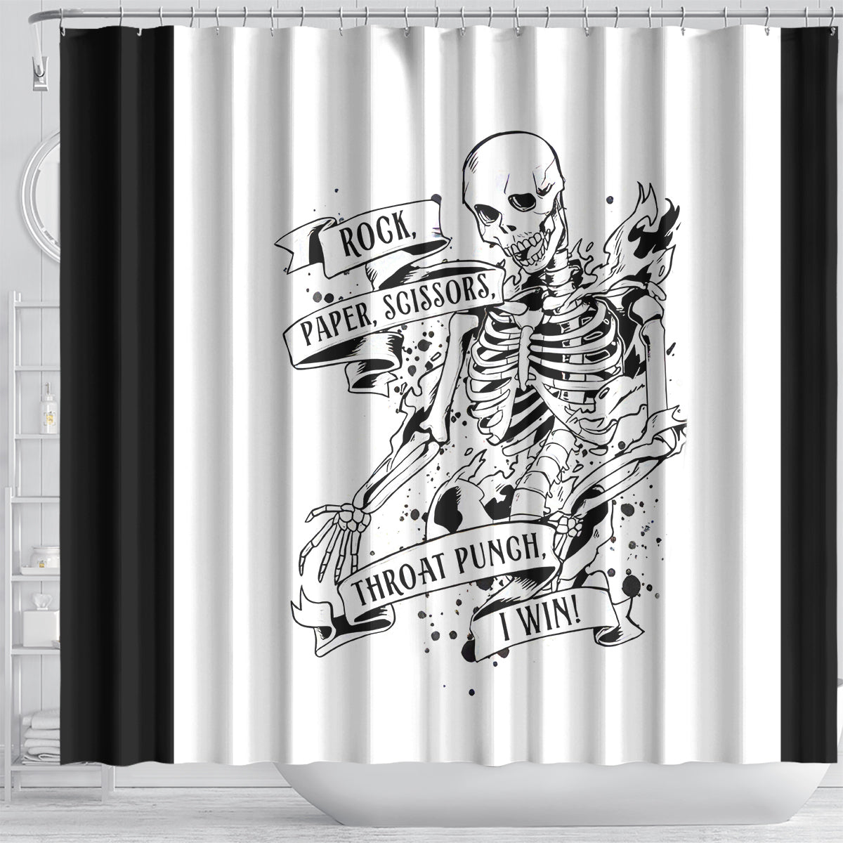 art-skull-shower-curtain-rock-paper-scissors-throat-punch-i-win
