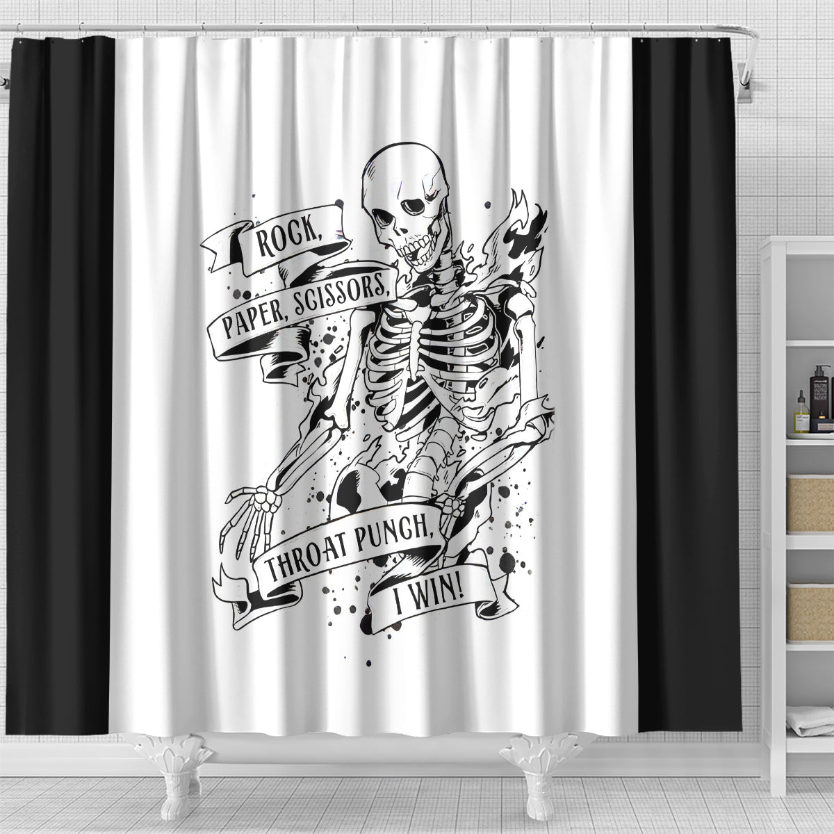 art-skull-shower-curtain-rock-paper-scissors-throat-punch-i-win