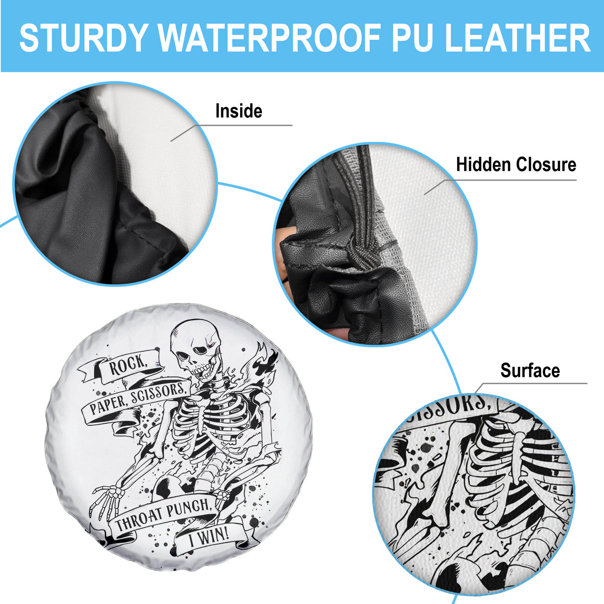 Art Skull Spare Tire Cover Rock Paper Scissors Throat Punch I Win - Wonder Print Shop