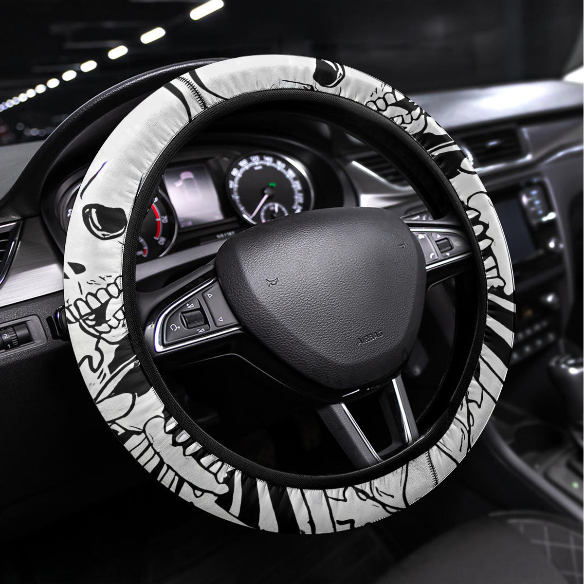 Art Skull Steering Wheel Cover Rock Paper Scissors Throat Punch I Win - Wonder Print Shop