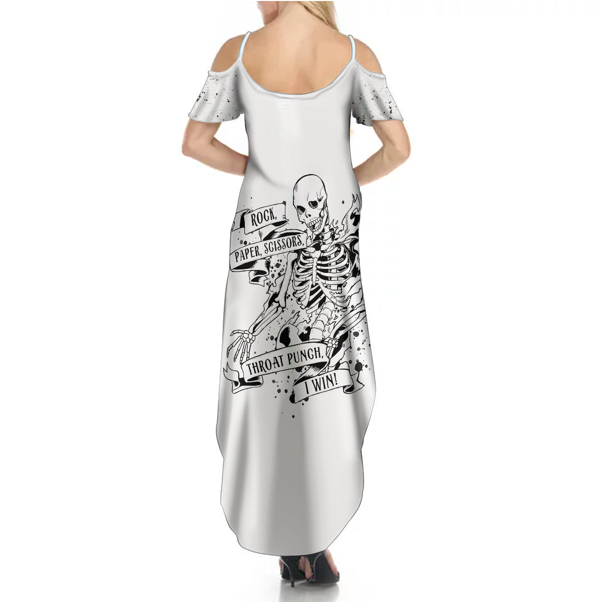 Art Skull Summer Maxi Dress Rock Paper Scissors Throat Punch I Win - Wonder Print Shop