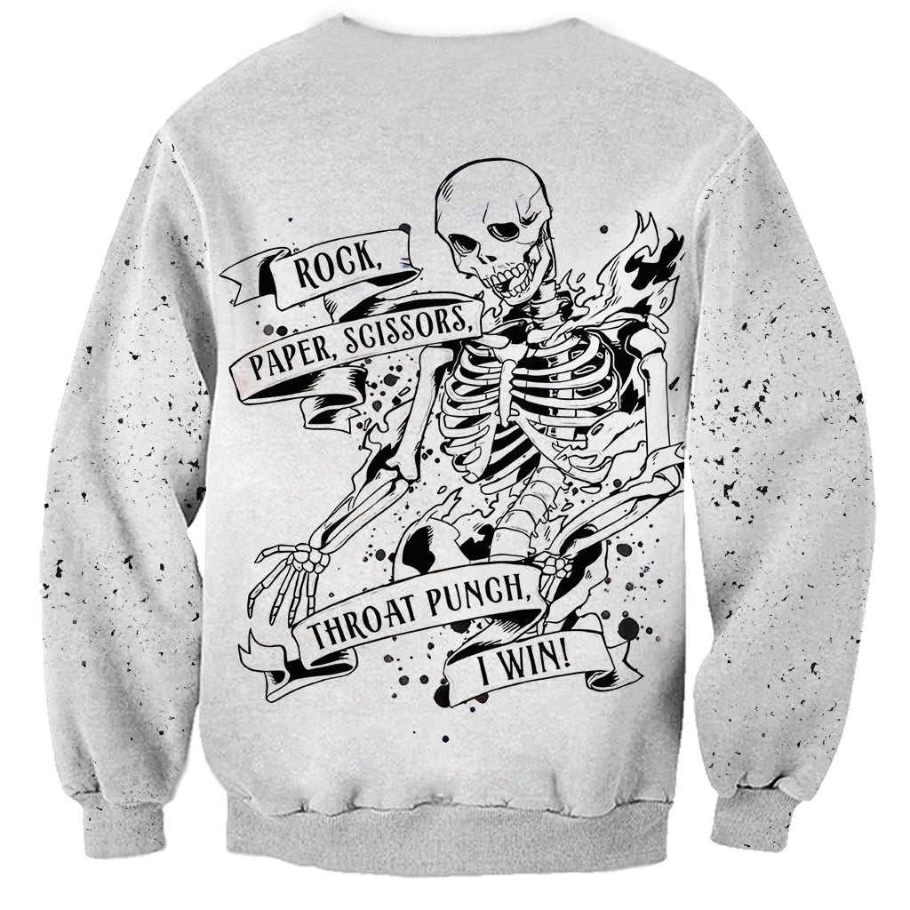 Art Skull Sweatshirt Rock Paper Scissors Throat Punch I Win - Wonder Print Shop