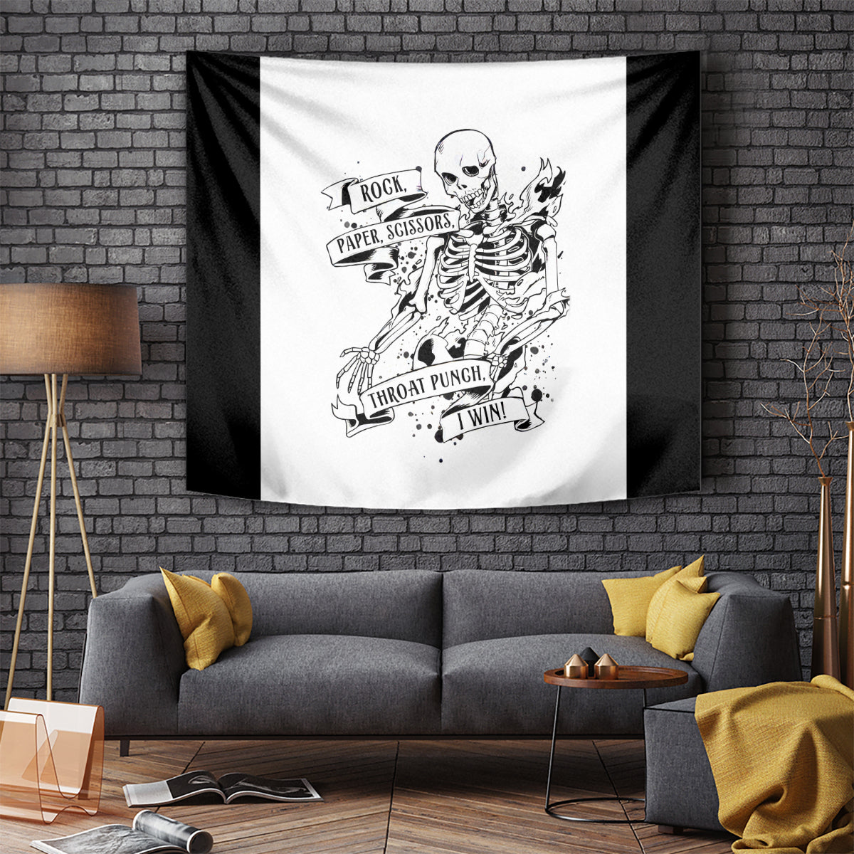 Art Skull Tapestry Rock Paper Scissors Throat Punch I Win - Wonder Print Shop