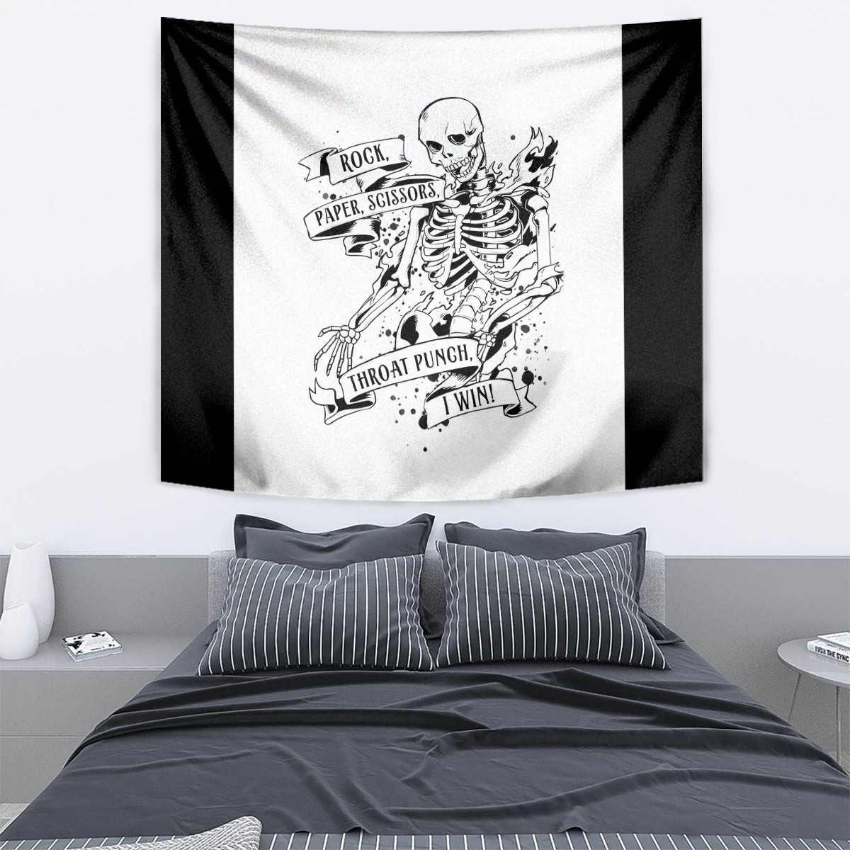 Art Skull Tapestry Rock Paper Scissors Throat Punch I Win - Wonder Print Shop