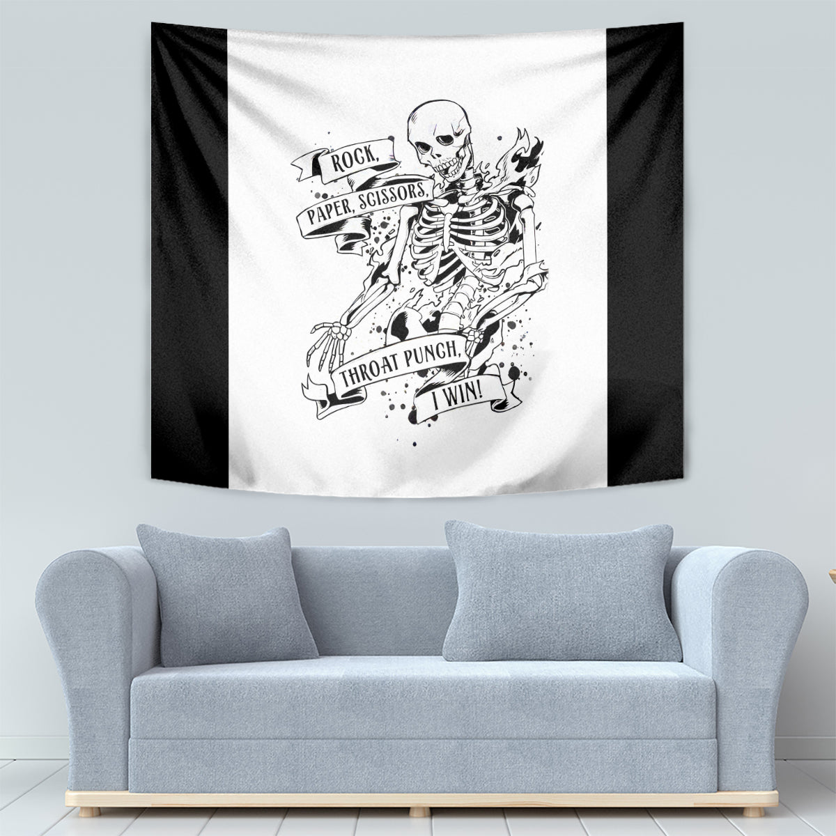 Art Skull Tapestry Rock Paper Scissors Throat Punch I Win - Wonder Print Shop
