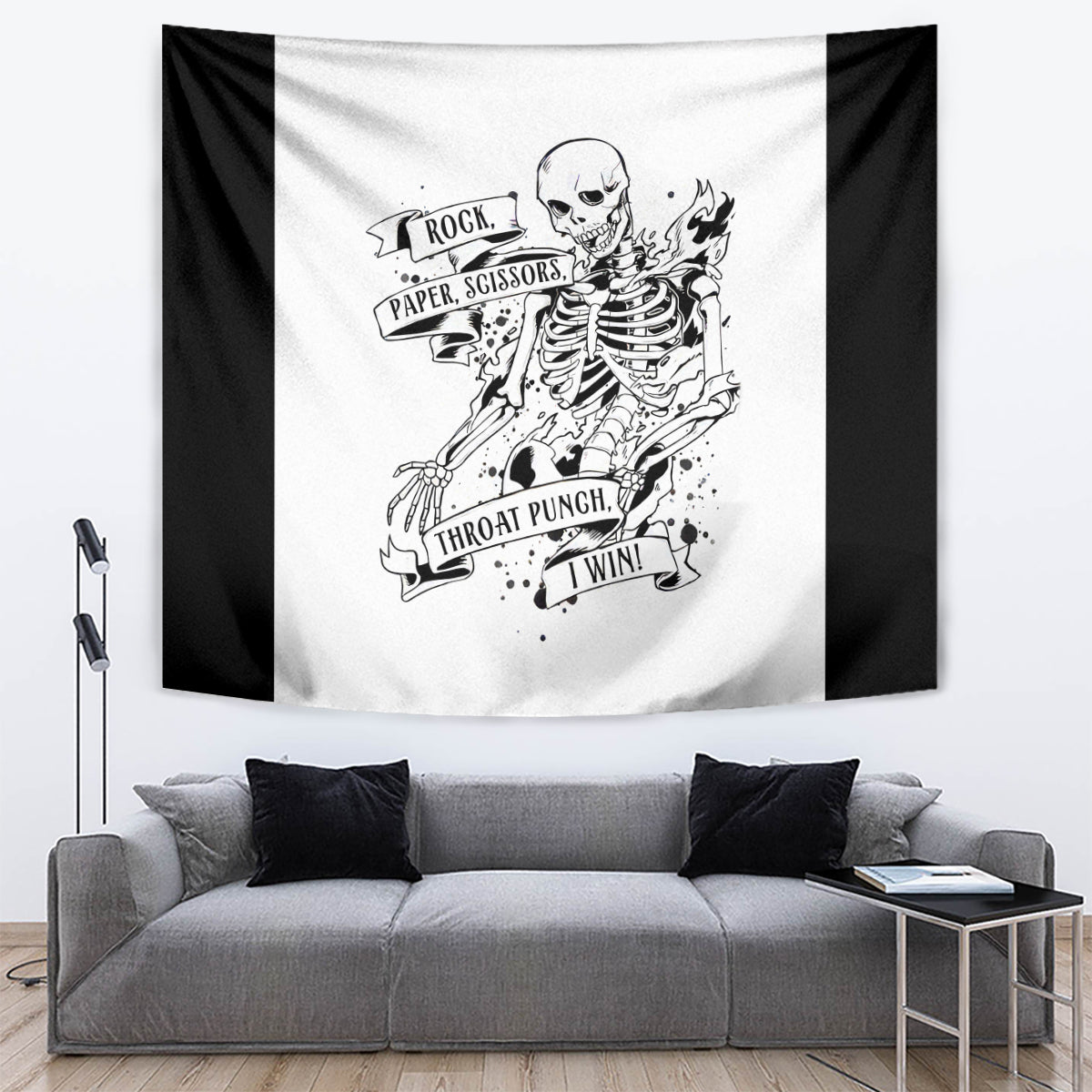 Art Skull Tapestry Rock Paper Scissors Throat Punch I Win - Wonder Print Shop