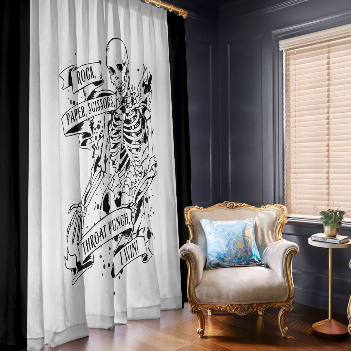 Art Skull Window Curtain Rock Paper Scissors Throat Punch I Win - Wonder Print Shop