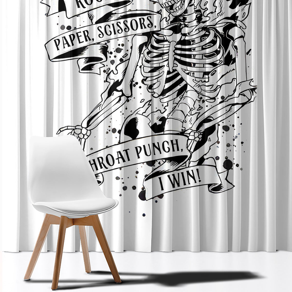 Art Skull Window Curtain Rock Paper Scissors Throat Punch I Win - Wonder Print Shop