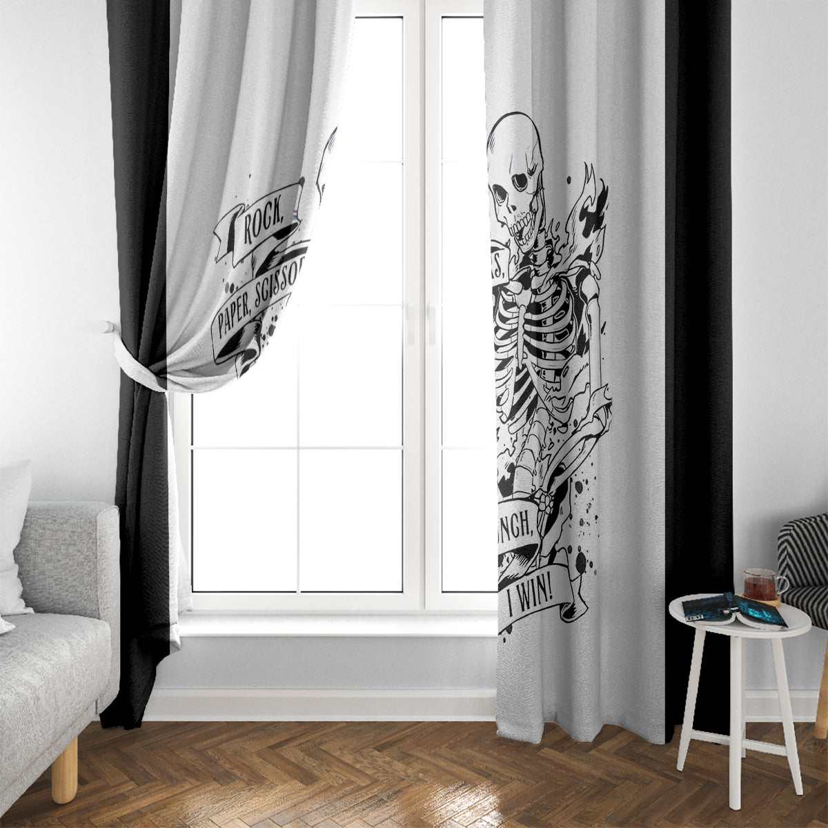 Art Skull Window Curtain Rock Paper Scissors Throat Punch I Win - Wonder Print Shop
