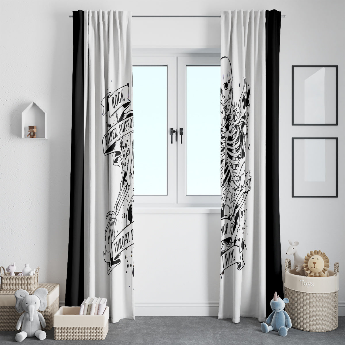 Art Skull Window Curtain Rock Paper Scissors Throat Punch I Win - Wonder Print Shop