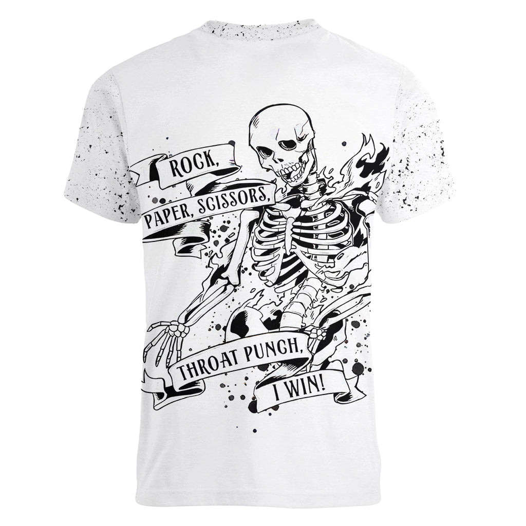 Art Skull Women V Neck T Shirt Rock Paper Scissors Throat Punch I Win - Wonder Print Shop