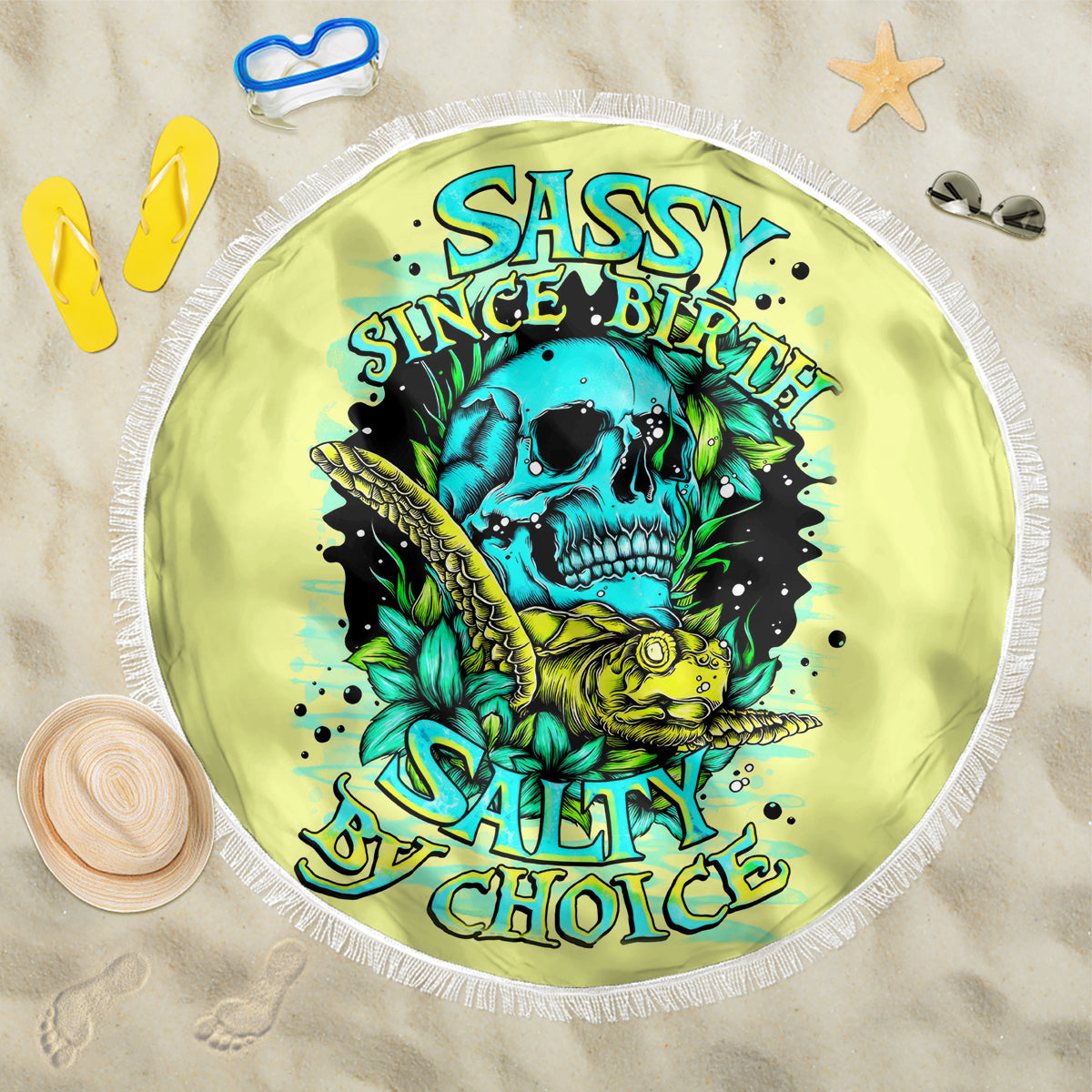 Turtle Skull Beach Blanket Sassy Since Birth Salty By Choice - Wonder Print Shop
