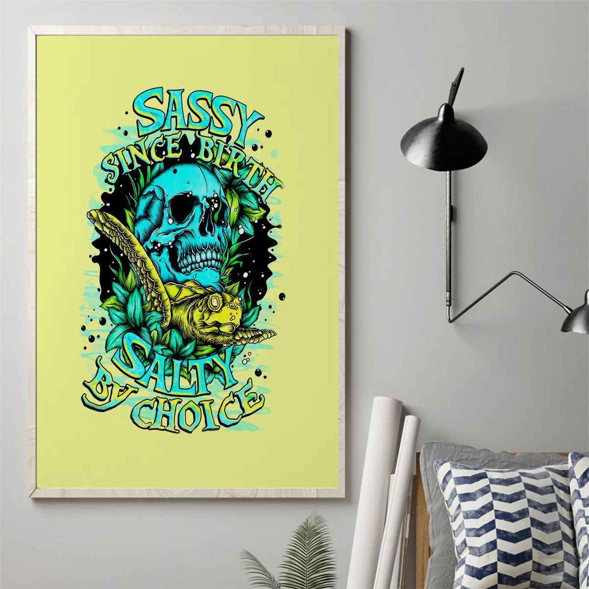 Turtle Skull Canvas Wall Art Sassy Since Birth Salty By Choice - Wonder Print Shop
