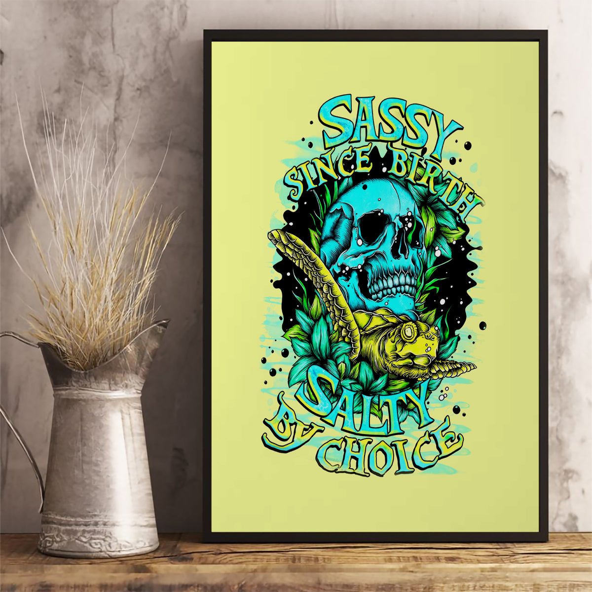 Turtle Skull Canvas Wall Art Sassy Since Birth Salty By Choice - Wonder Print Shop