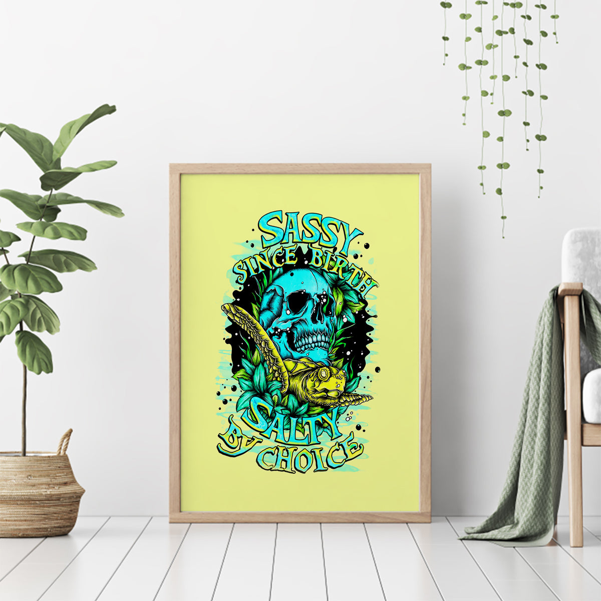 Turtle Skull Canvas Wall Art Sassy Since Birth Salty By Choice - Wonder Print Shop