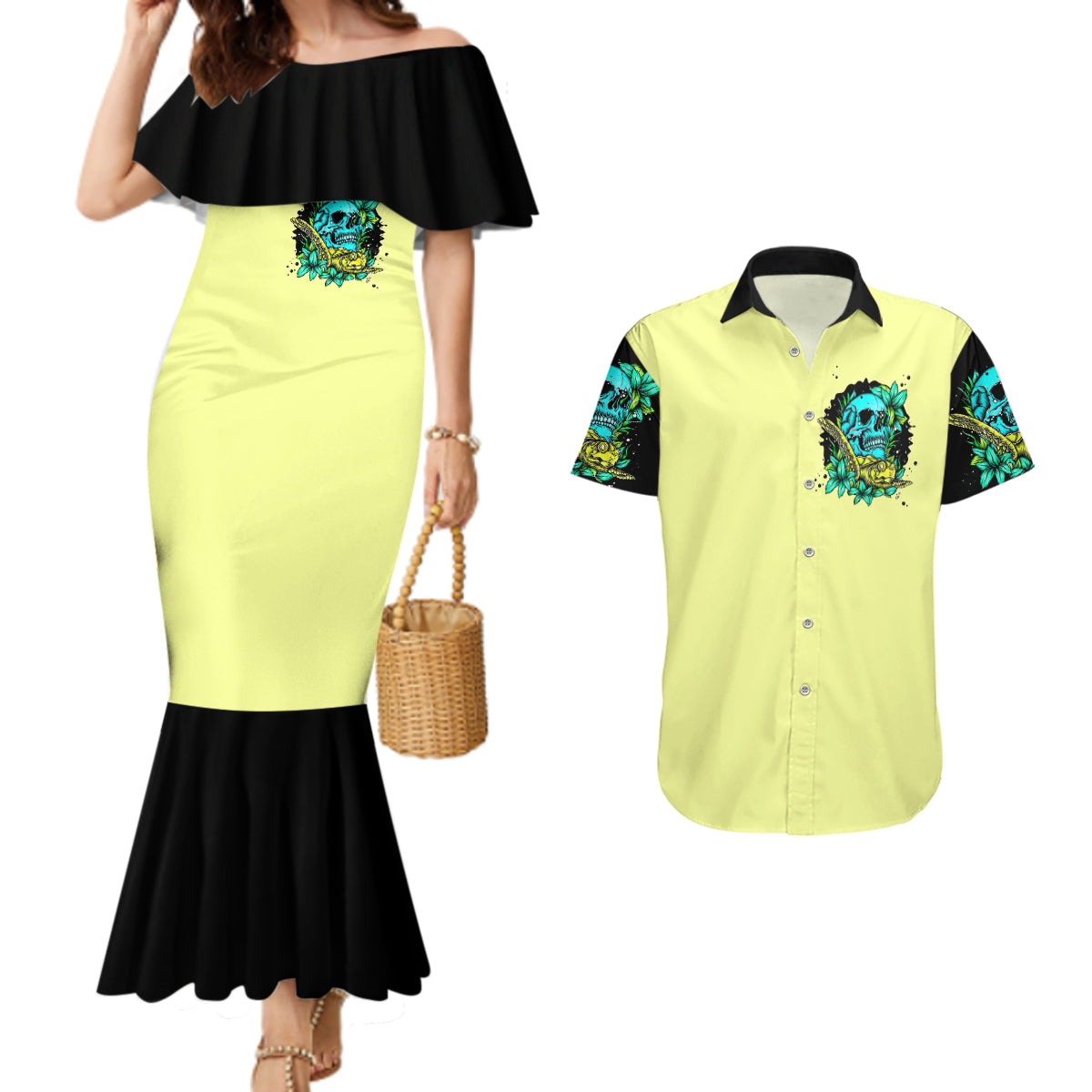 Turtle Skull Couples Matching Mermaid Dress and Hawaiian Shirt Sassy Since Birth Salty By Choice - Wonder Print Shop