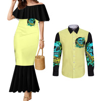 turtle-skull-couples-matching-mermaid-dress-and-long-sleeve-button-shirts-sassy-since-birth-salty-by-choice