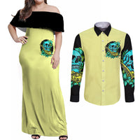 Turtle Skull Couples Matching Off Shoulder Maxi Dress and Long Sleeve Button Shirts Sassy Since Birth Salty By Choice - Wonder Print Shop