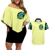 Turtle Skull Couples Matching Off Shoulder Short Dress and Hawaiian Shirt Sassy Since Birth Salty By Choice - Wonder Print Shop