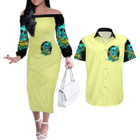 Turtle Skull Couples Matching Off The Shoulder Long Sleeve Dress and Hawaiian Shirt Sassy Since Birth Salty By Choice - Wonder Print Shop