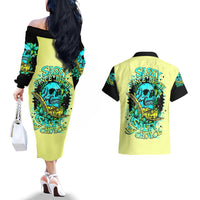 Turtle Skull Couples Matching Off The Shoulder Long Sleeve Dress and Hawaiian Shirt Sassy Since Birth Salty By Choice - Wonder Print Shop