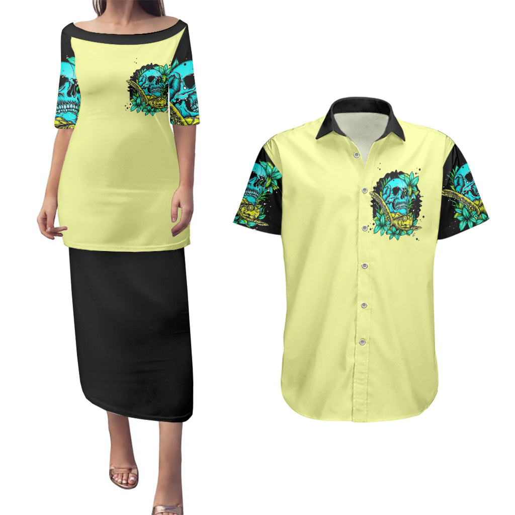 Turtle Skull Couples Matching Puletasi Dress and Hawaiian Shirt Sassy Since Birth Salty By Choice - Wonder Print Shop