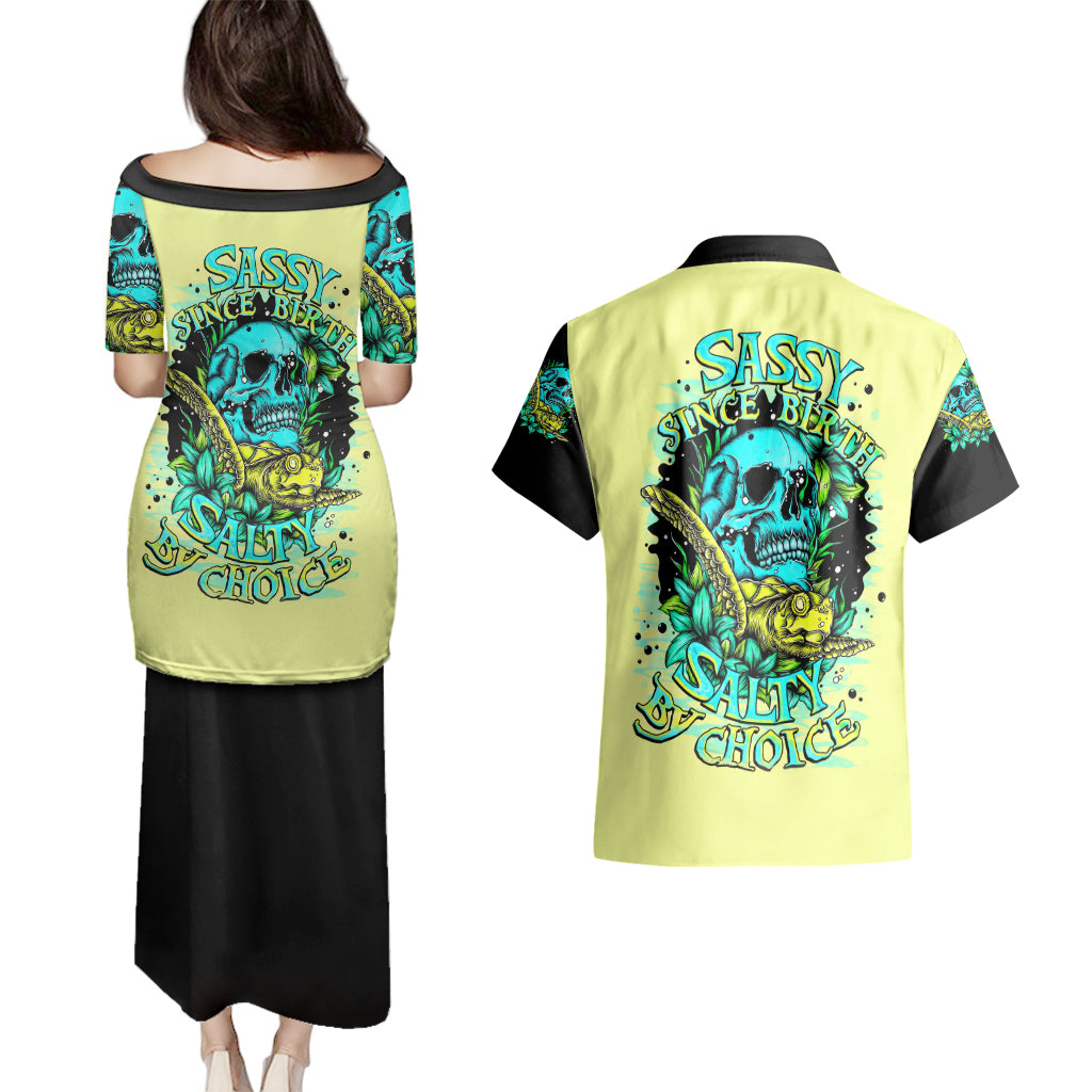 Turtle Skull Couples Matching Puletasi Dress and Hawaiian Shirt Sassy Since Birth Salty By Choice - Wonder Print Shop