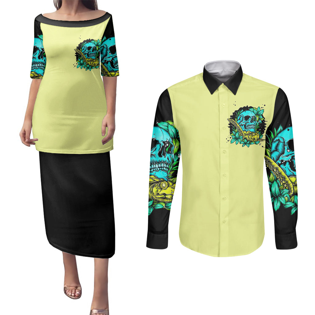 Turtle Skull Couples Matching Puletasi Dress and Long Sleeve Button Shirts Sassy Since Birth Salty By Choice - Wonder Print Shop