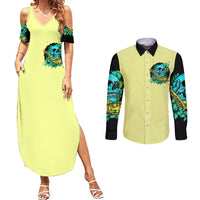Turtle Skull Couples Matching Summer Maxi Dress and Long Sleeve Button Shirts Sassy Since Birth Salty By Choice - Wonder Print Shop