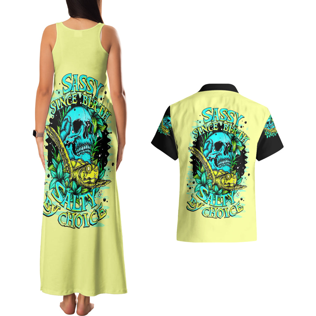 Turtle Skull Couples Matching Tank Maxi Dress and Hawaiian Shirt Sassy Since Birth Salty By Choice - Wonder Print Shop
