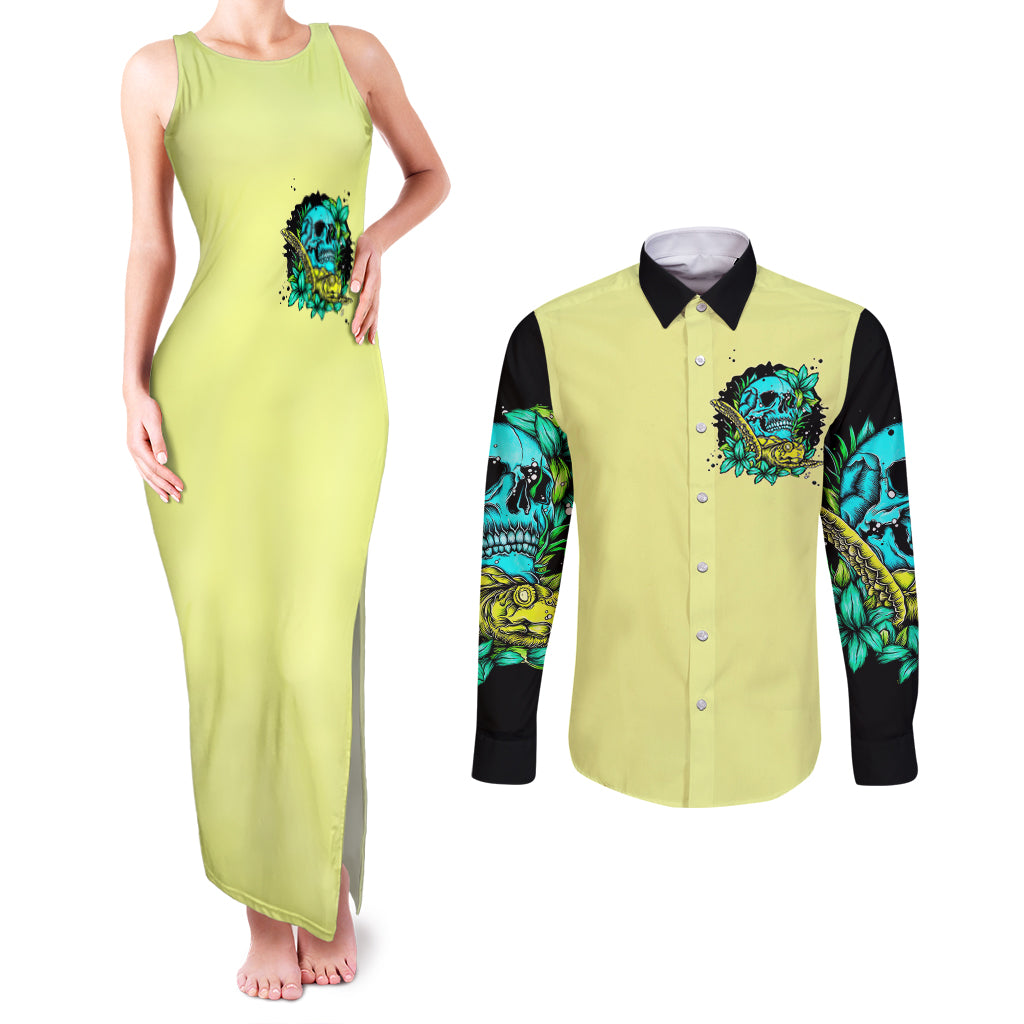 Turtle Skull Couples Matching Tank Maxi Dress and Long Sleeve Button Shirts Sassy Since Birth Salty By Choice - Wonder Print Shop