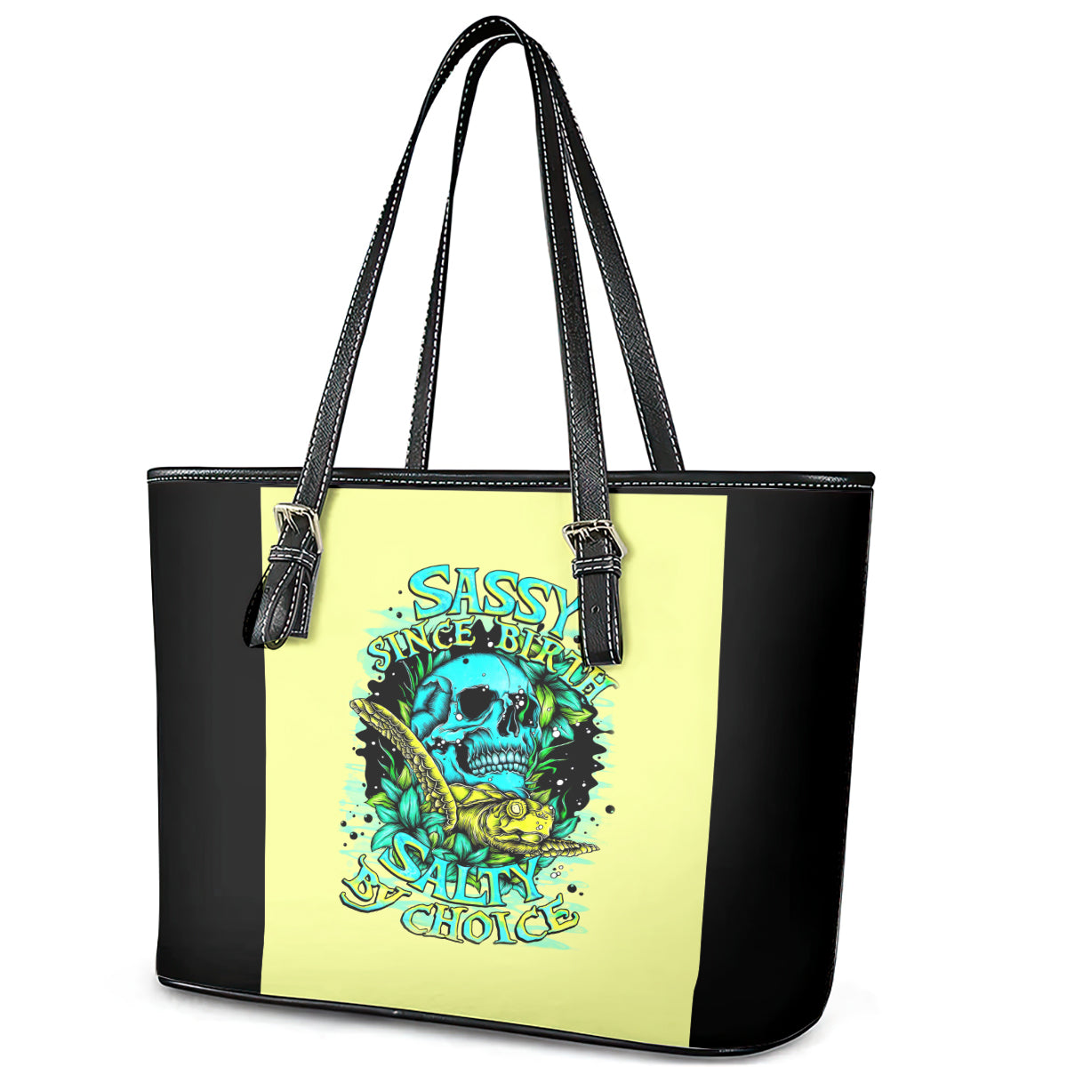 Turtle Skull Leather Tote Bag Sassy Since Birth Salty By Choice - Wonder Print Shop