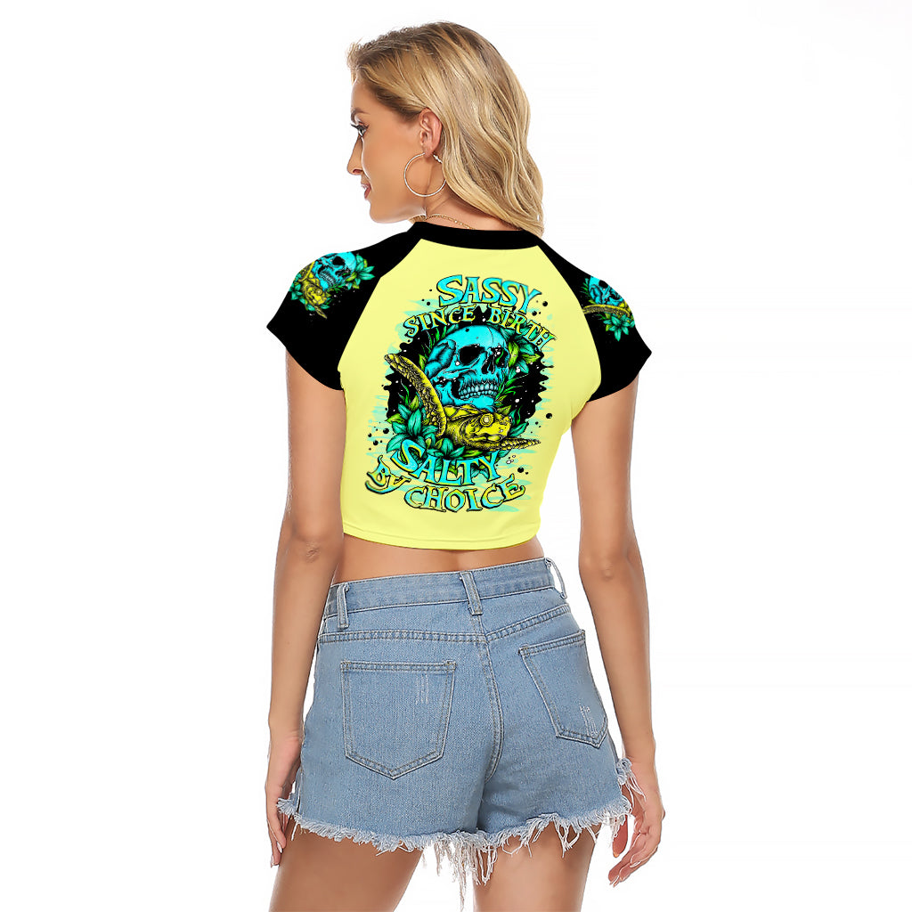 Turtle Skull Raglan Cropped T Shirt Sassy Since Birth Salty By Choice - Wonder Print Shop