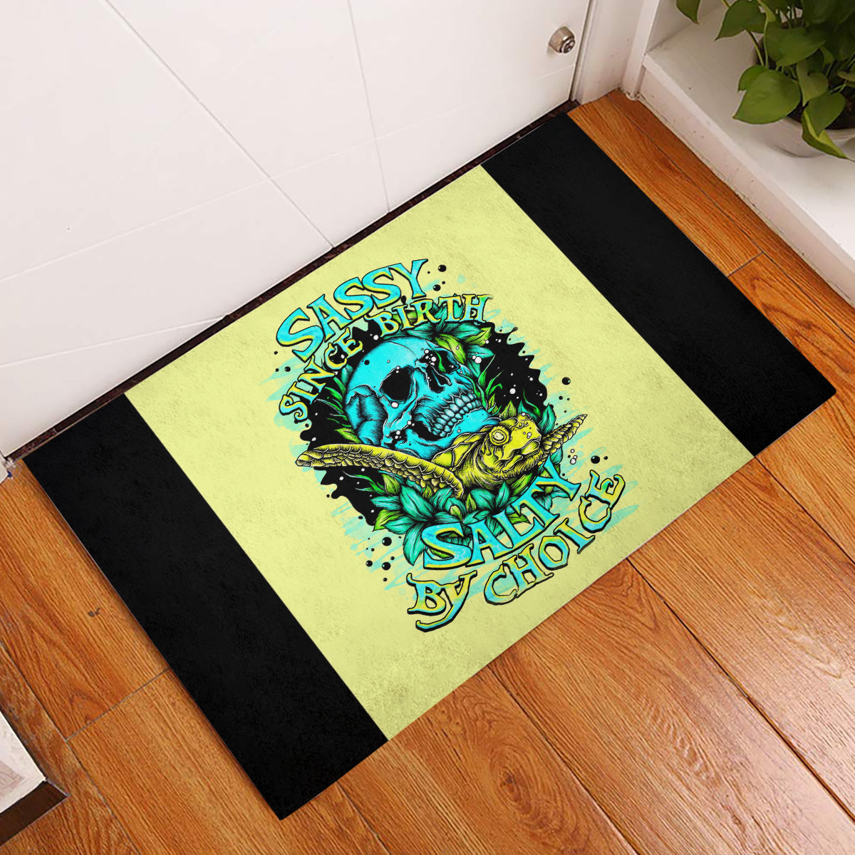 Turtle Skull Rubber Doormat Sassy Since Birth Salty By Choice - Wonder Print Shop