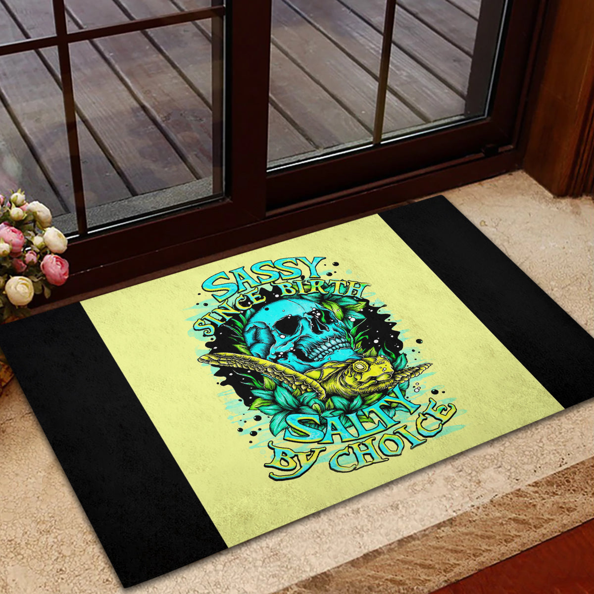 Turtle Skull Rubber Doormat Sassy Since Birth Salty By Choice - Wonder Print Shop