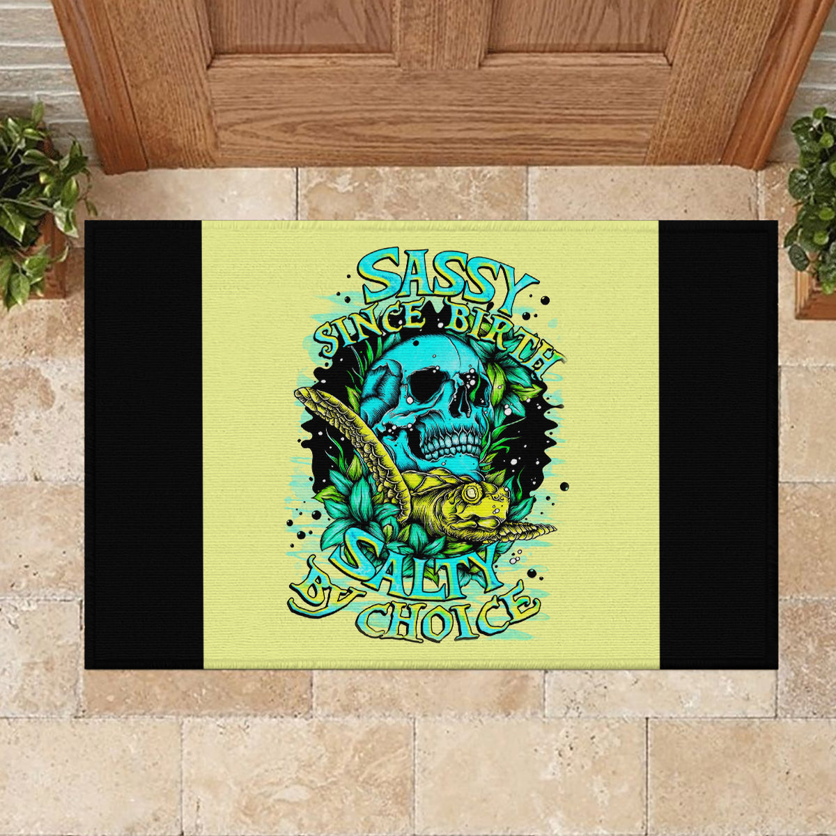 Turtle Skull Rubber Doormat Sassy Since Birth Salty By Choice - Wonder Print Shop