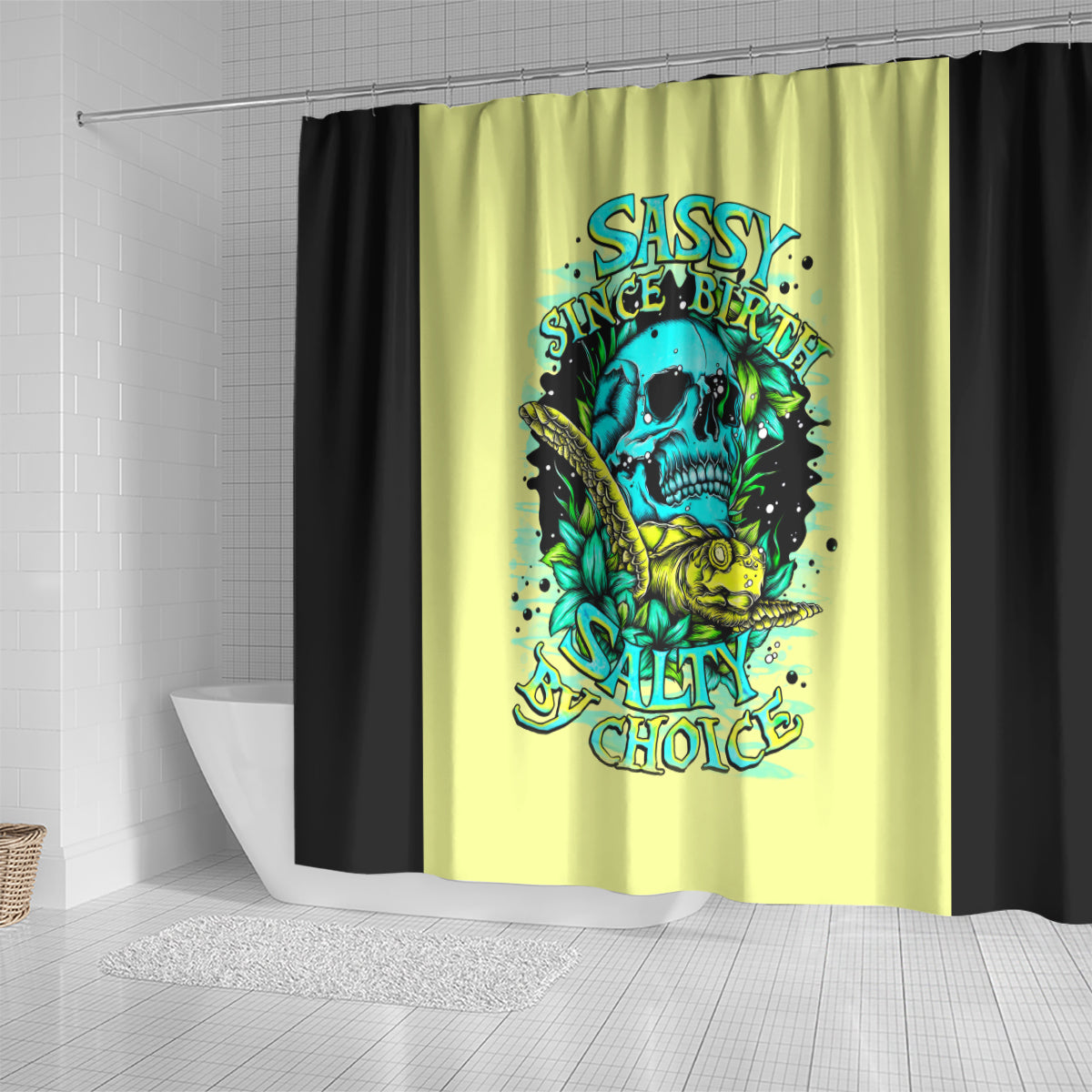 turtle-skull-shower-curtain-sassy-since-birth-salty-by-choice