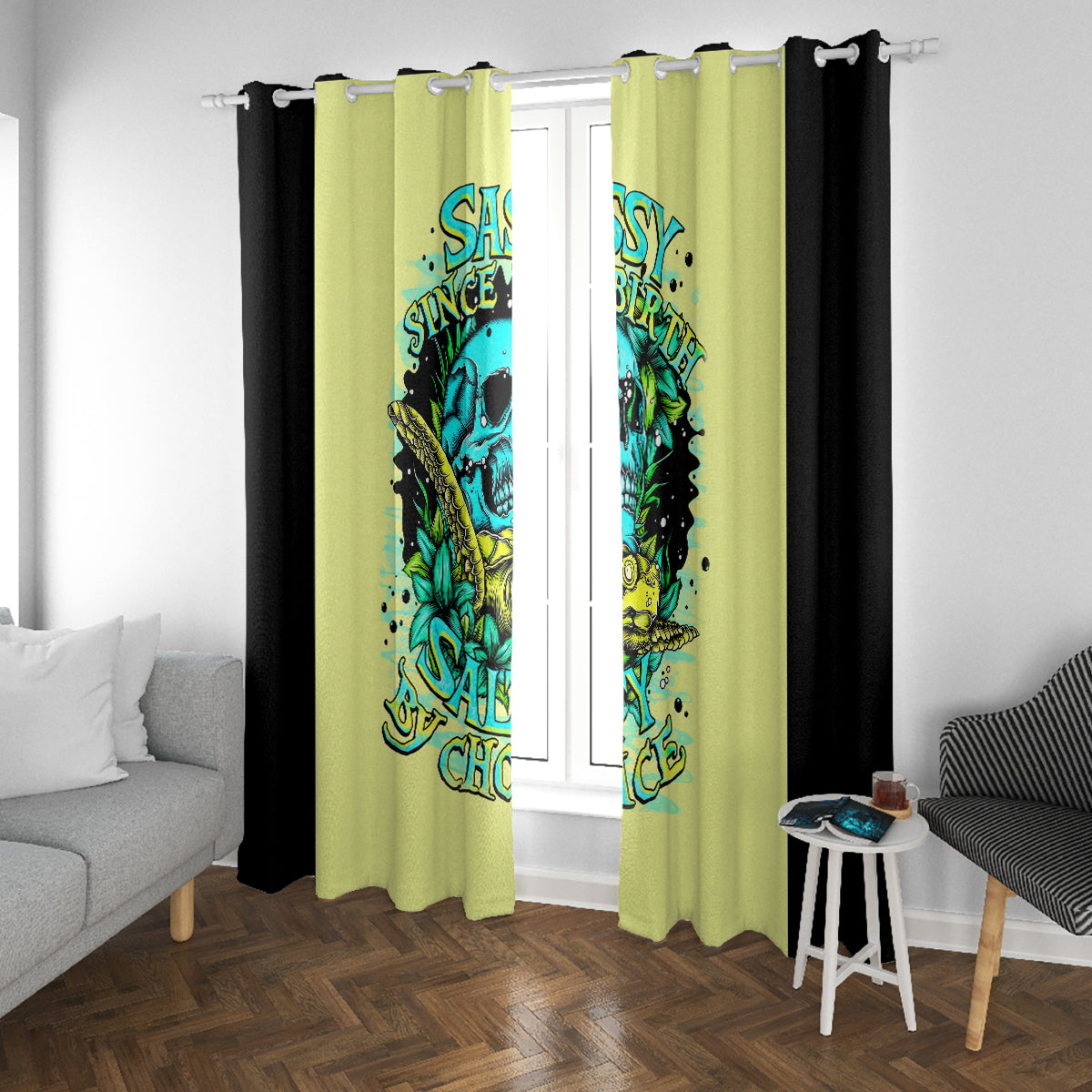 Turtle Skull Window Curtain Sassy Since Birth Salty By Choice - Wonder Print Shop