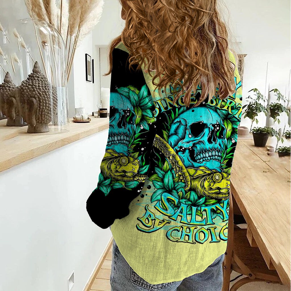 Turtle Skull Women Casual Shirt Sassy Since Birth Salty By Choice - Wonder Print Shop