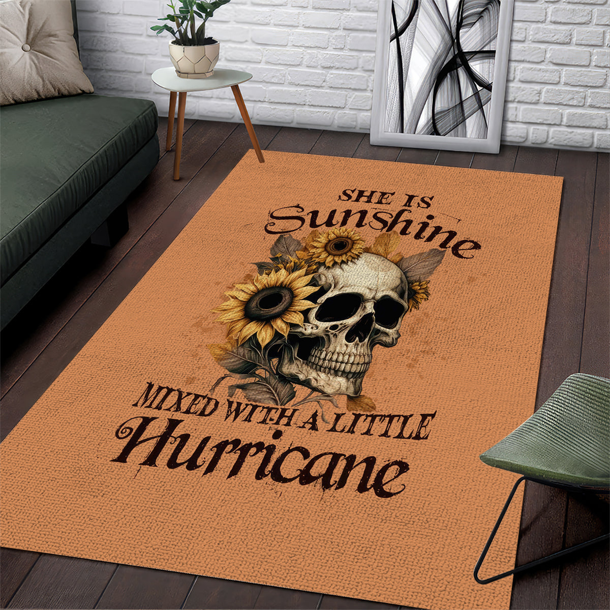 Sunflower Skull Area Rug She Is Sunshine Mixed With A Little Hurricance - Wonder Print Shop