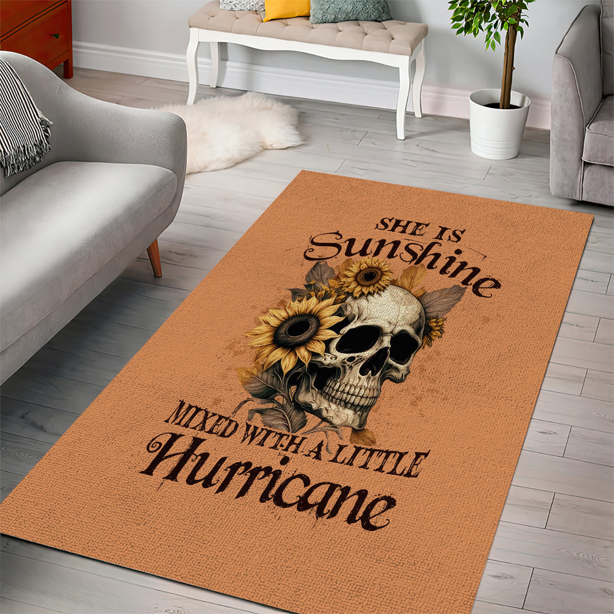 Sunflower Skull Area Rug She Is Sunshine Mixed With A Little Hurricance - Wonder Print Shop