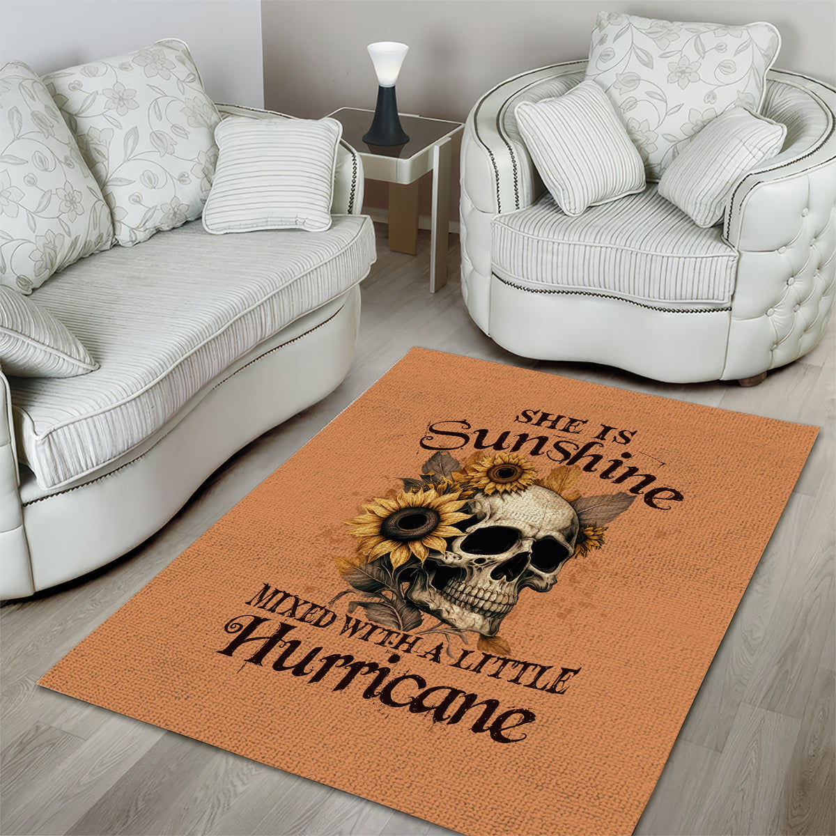 Sunflower Skull Area Rug She Is Sunshine Mixed With A Little Hurricance - Wonder Print Shop