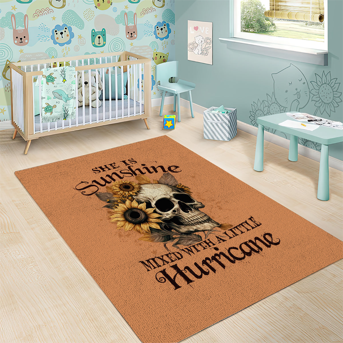 Sunflower Skull Area Rug She Is Sunshine Mixed With A Little Hurricance - Wonder Print Shop
