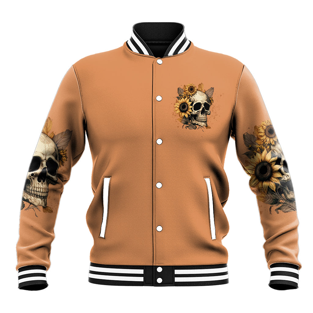 Sunflower Skull Baseball Jacket She Is Sunshine Mixed With A Little Hurricance - Wonder Print Shop